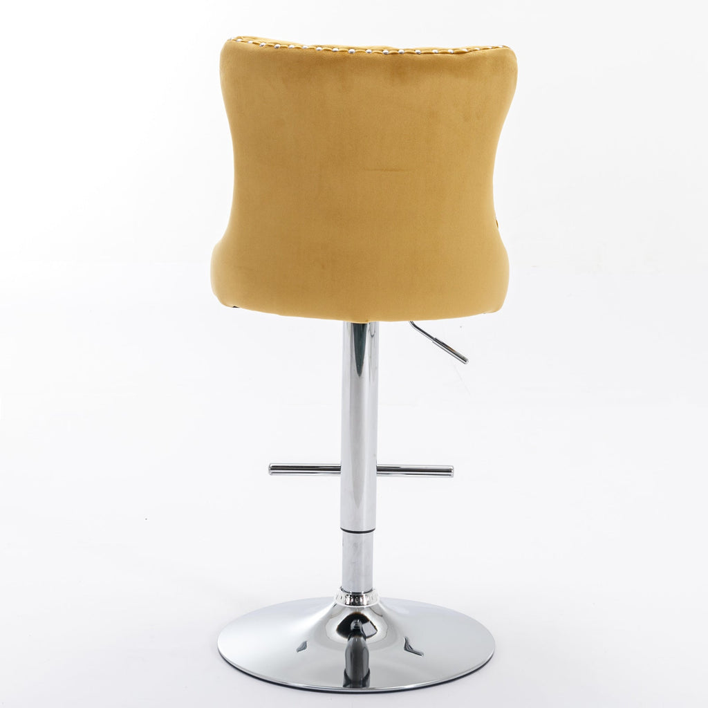 25-33 Inch, Modern Upholstered Chrome base Bar Stools with Backs Comfortable Tufted for Home Pub and Kitchen Island（Gold,Set of