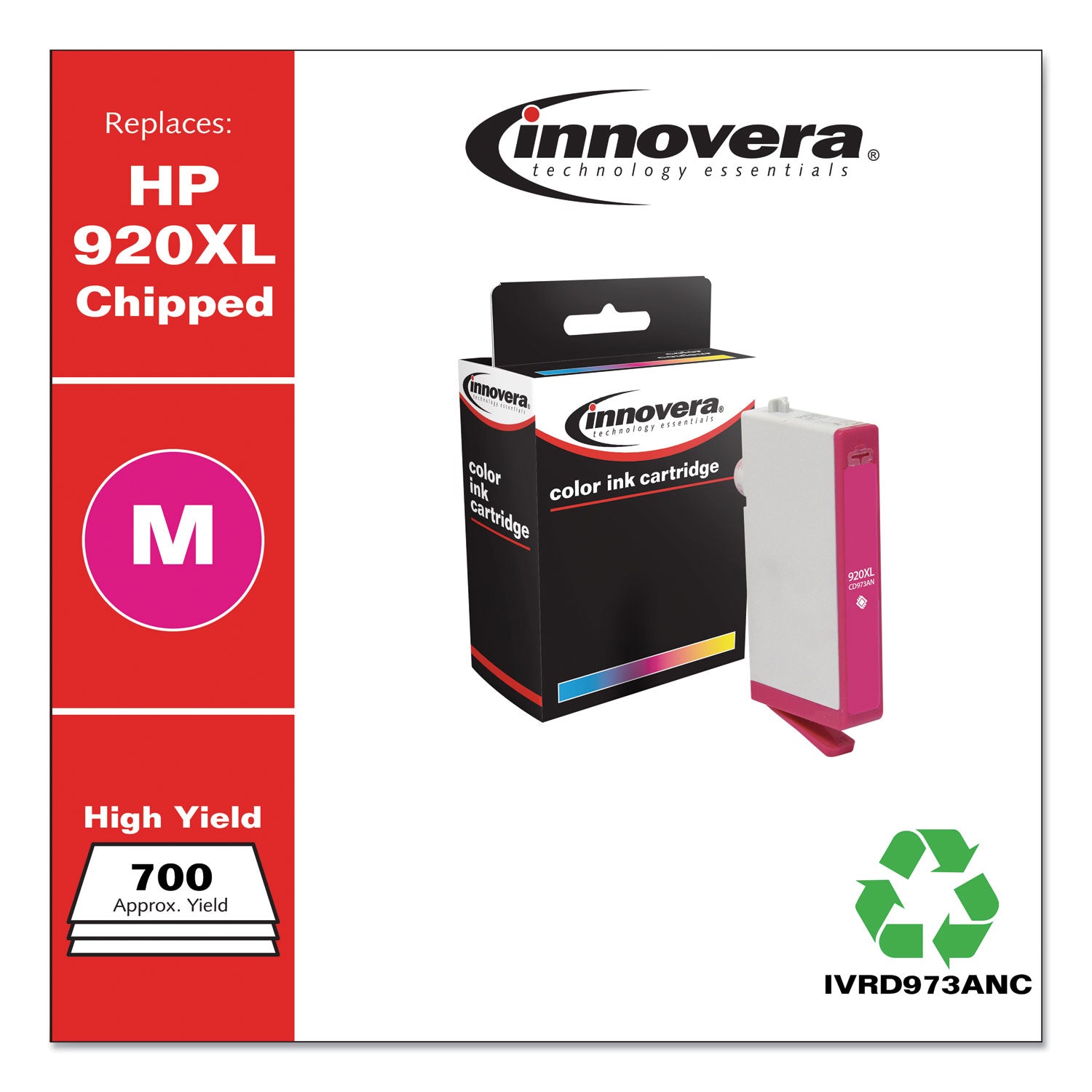 Innovera Remanufactured Magenta High-Yield Ink, Replacement for 920XL (CD973AN), 700 Page-Yield