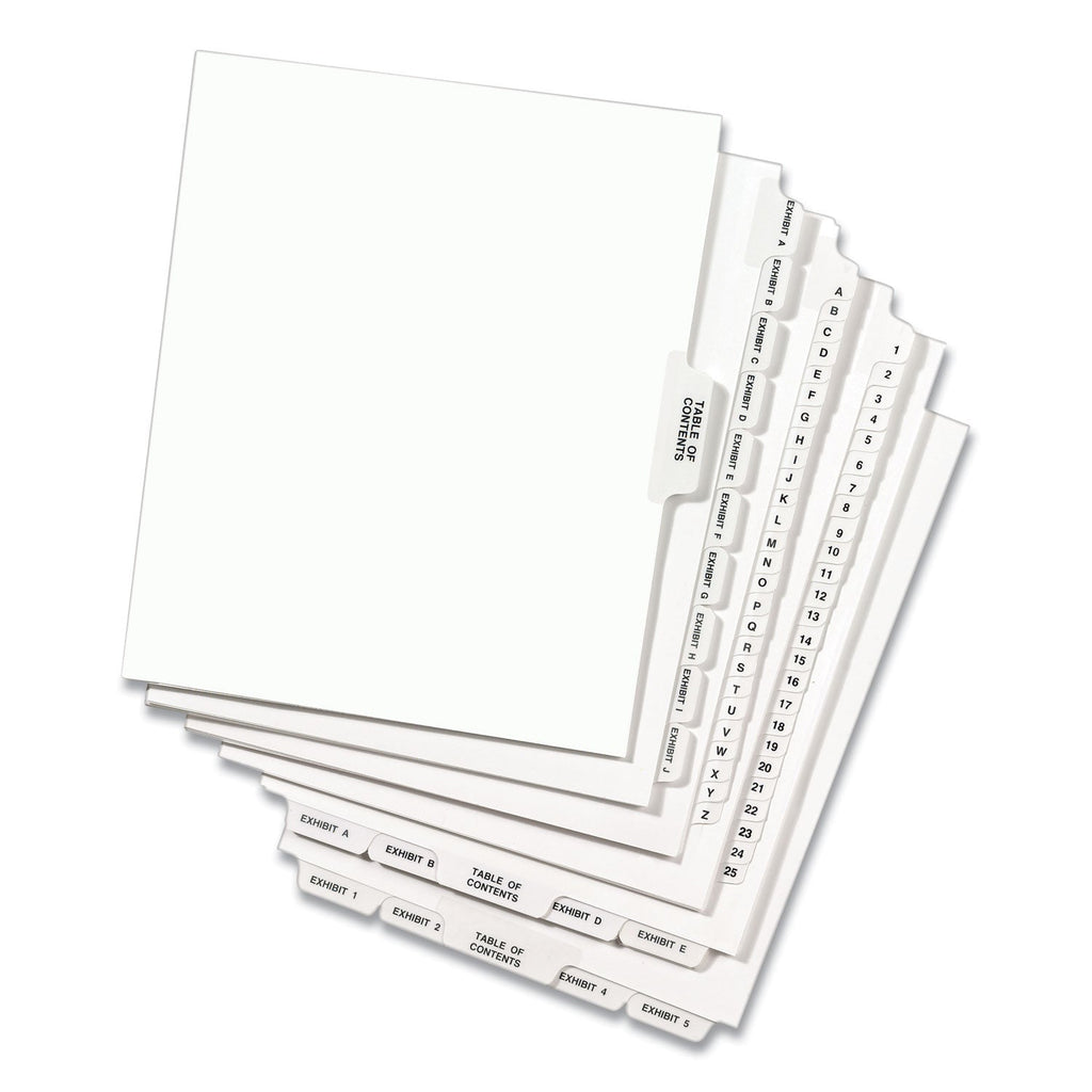 Avery Preprinted Legal Exhibit Side Tab Index Dividers, Avery Style, 10-Tab, 1, 11 x 8.5, White, 25/Pack