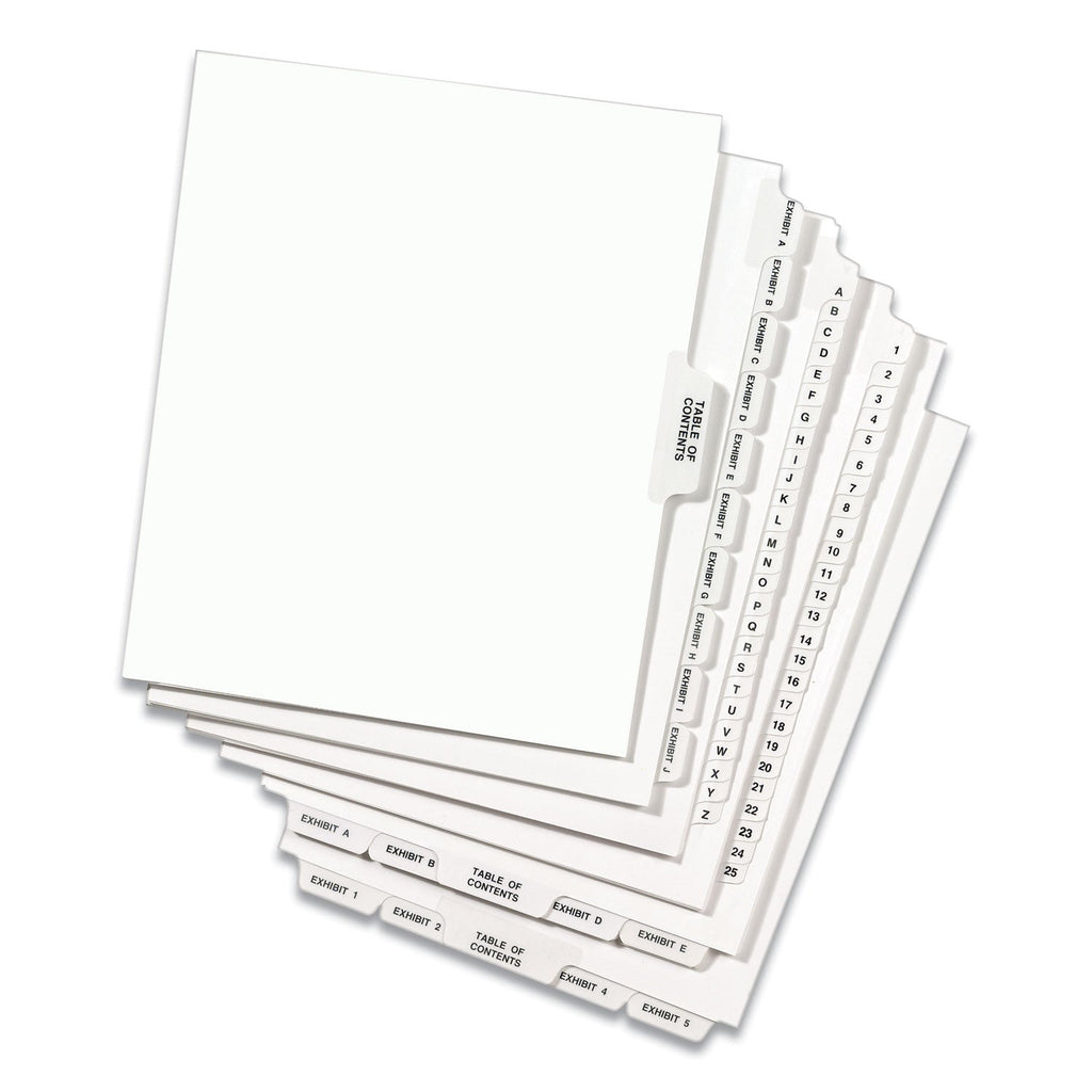 Avery Preprinted Legal Exhibit Side Tab Index Dividers, Avery Style, 26-Tab, A, 11 x 8.5, White, 25/Pack, (1401)