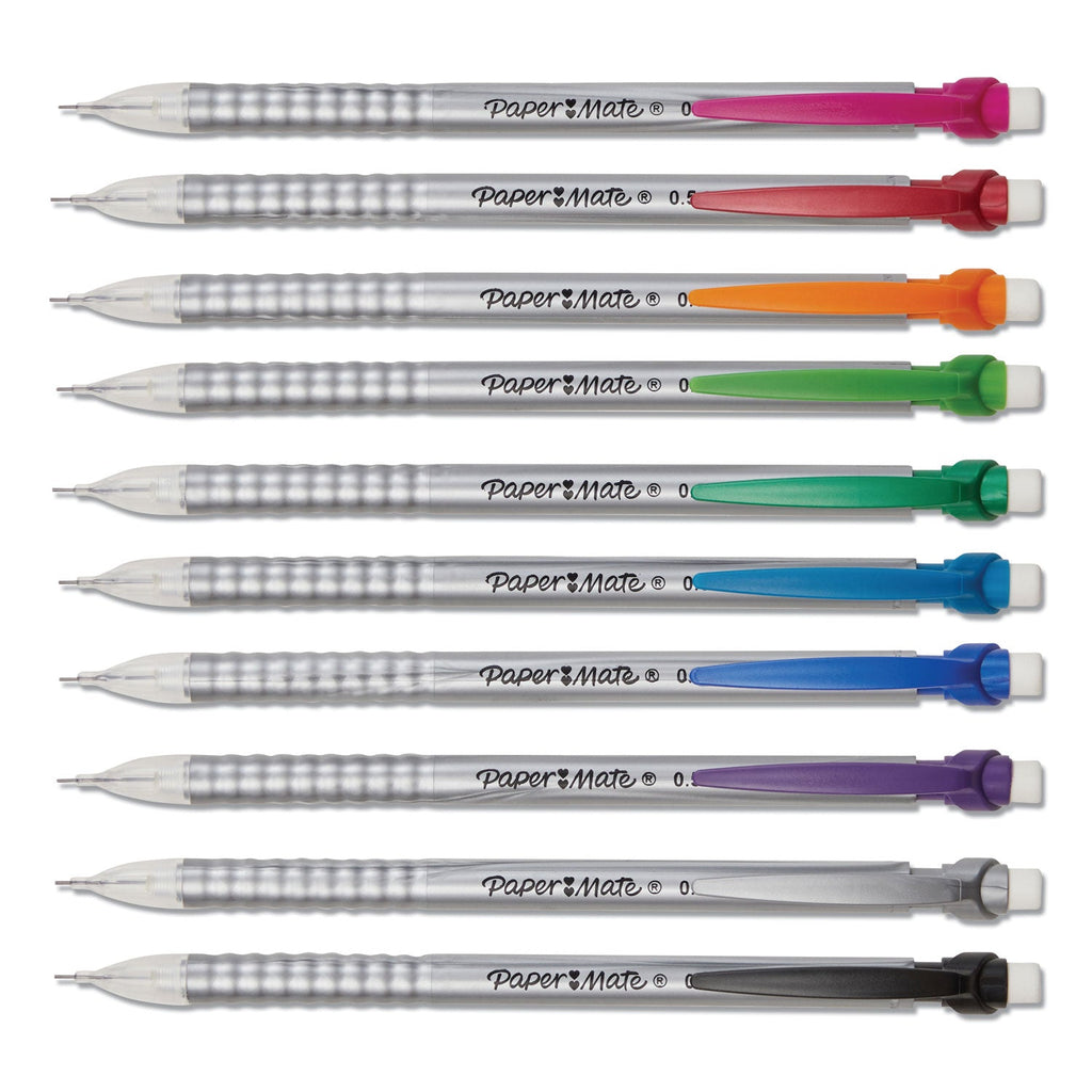 Paper Mate Write Bros Mechanical Pencil, 0.5 mm, HB (#2), Black Lead, Silver Barrel with Assorted Clip Colors, 24/Pack