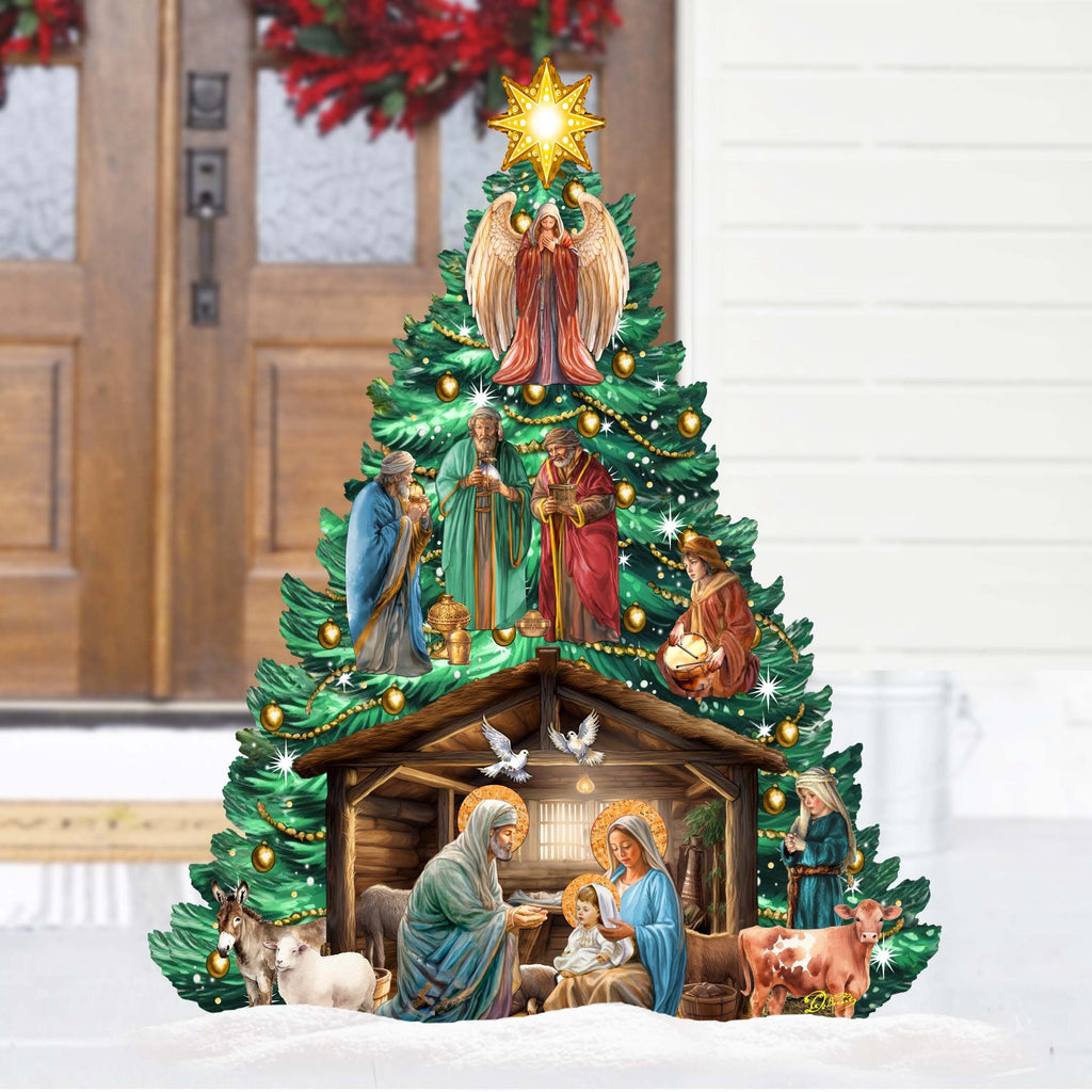 Nativity-Themed Christmas Tree Outdoor Indoor Decor Wooden Christmas Decoration by G. Debrekht Christmas Decor - 8191503-3F
