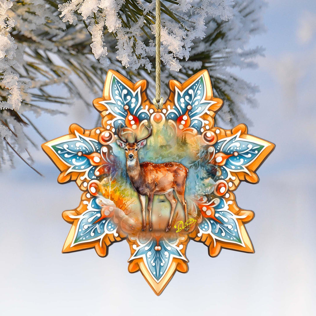 Forest Elk Snowflake Large Wooden Ornament by G. Debrekht - Nature Wildlife Decor - 8688413M