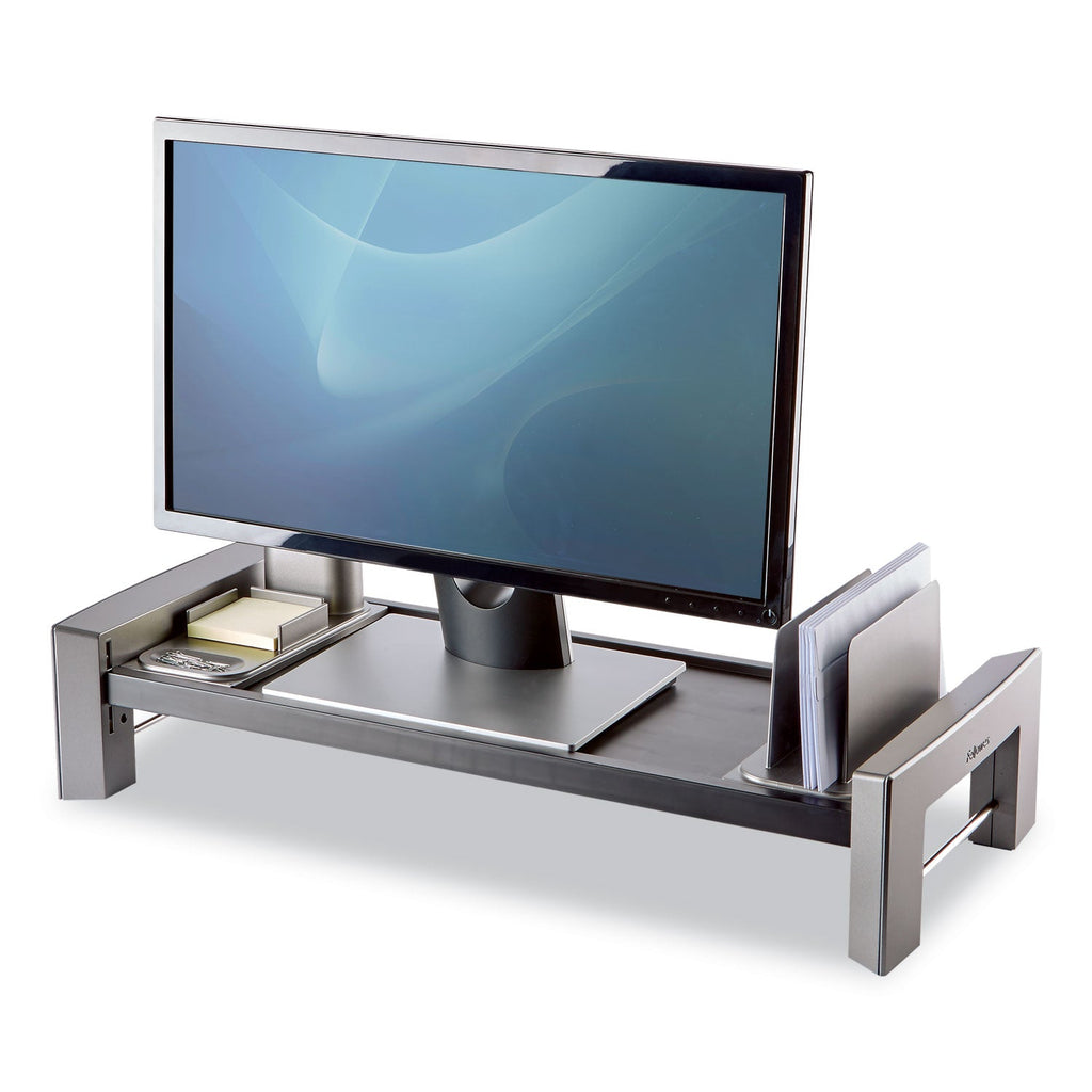 Fellowes Professional Series Flat Panel Workstation, 25.88" x 11.5" x 2.5" to 4.5", Black/Silver, Supports 40 lbs