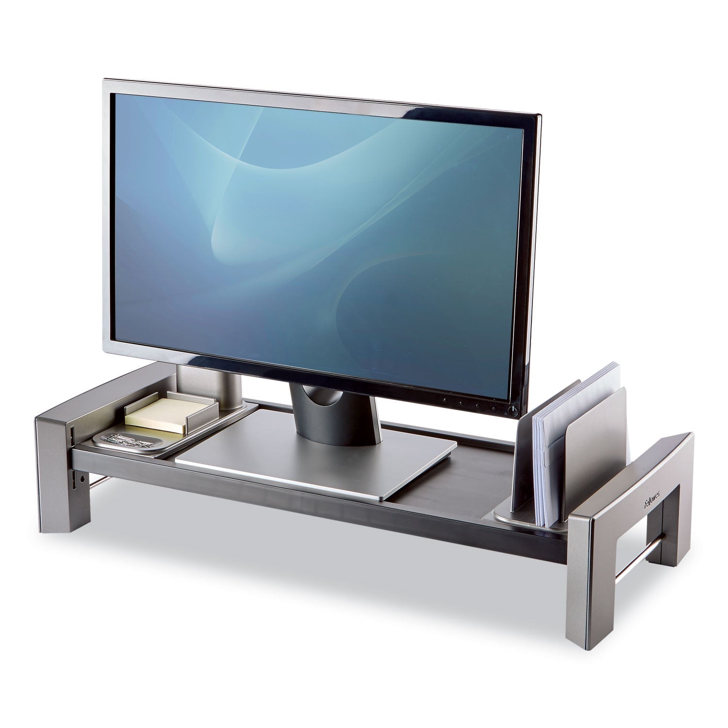 Fellowes Professional Series Flat Panel Workstation, 25.88" x 11.5" x 2.5" to 4.5", Black/Silver, Supports 40 lbs