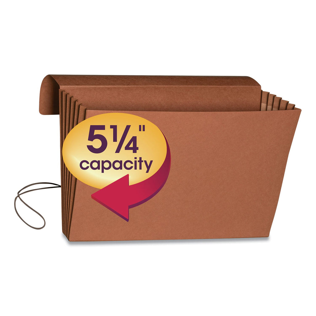 Smead Extra-Wide Expanding Wallets with Elastic Cord, 5.25" Expansion, 1 Section, Elastic Cord Closure, Legal Size, Redrope