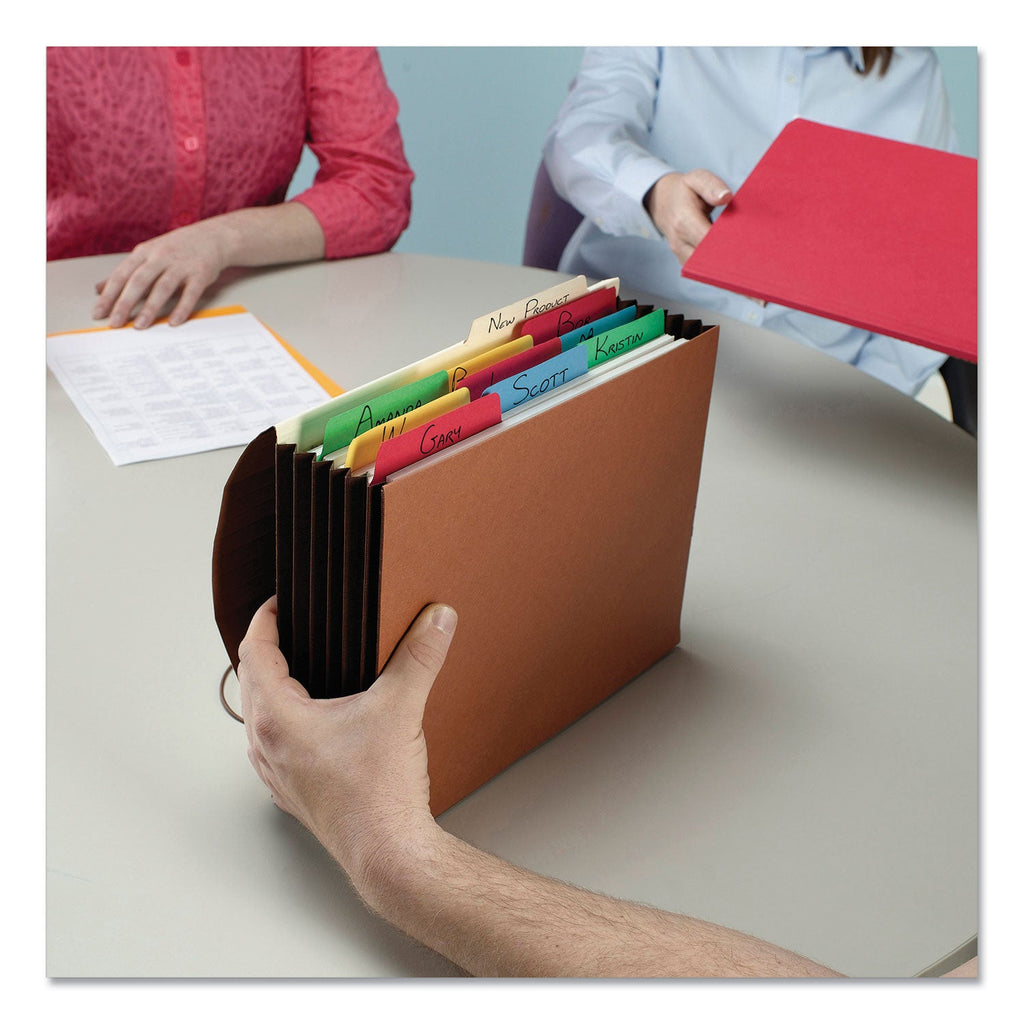 Smead Extra-Wide Expanding Wallets with Elastic Cord, 5.25" Expansion, 1 Section, Elastic Cord Closure, Legal Size, Redrope