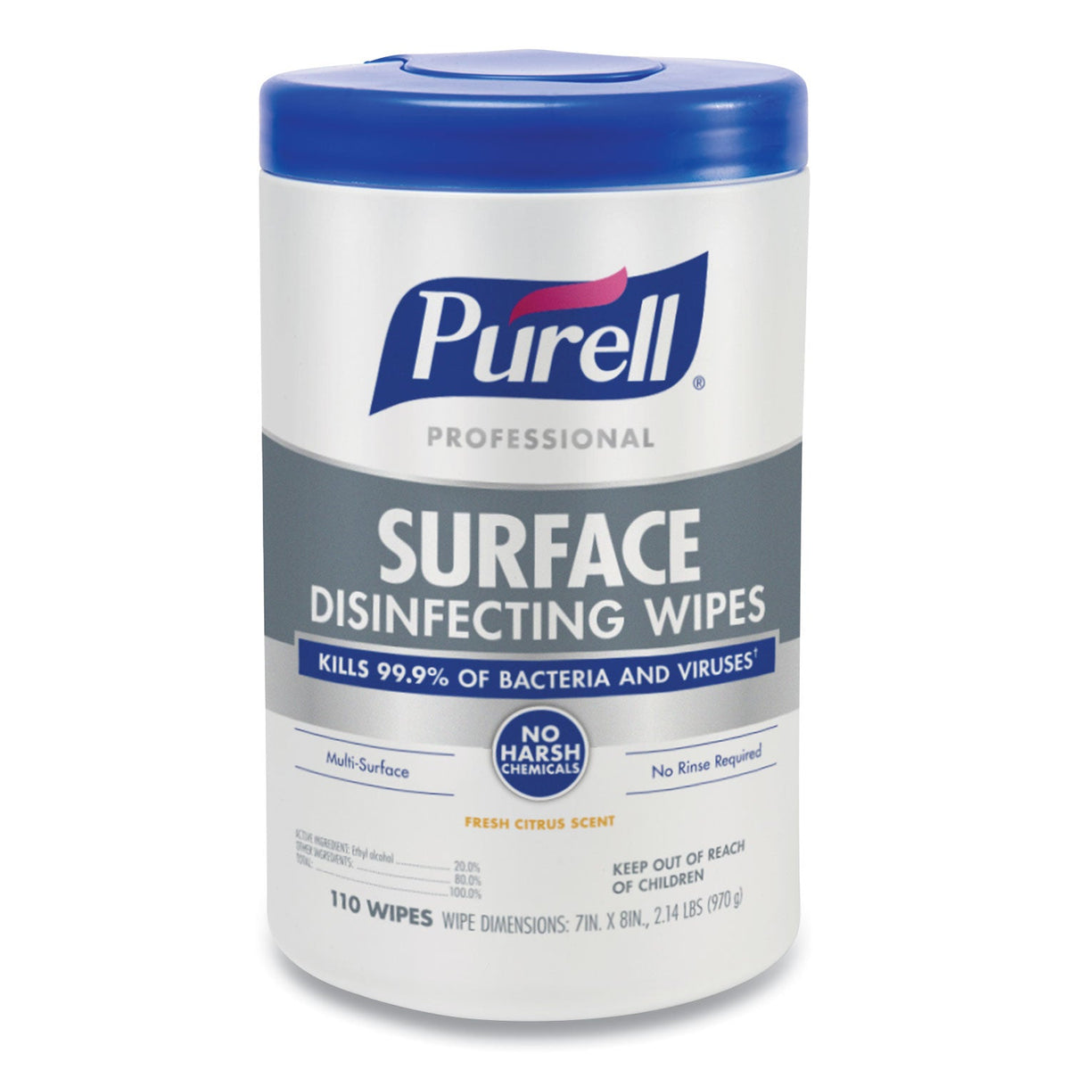 PURELL Professional Surface Disinfecting Wipes, 7 x 8, Fresh Citrus, 110/Canister, 6 Canisters/Carton