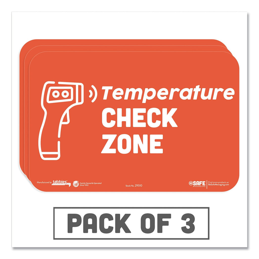 Tabbies BeSafe Messaging Education Wall Signs, 9 x 6,  "Temperature Check Zone", 3/Pack