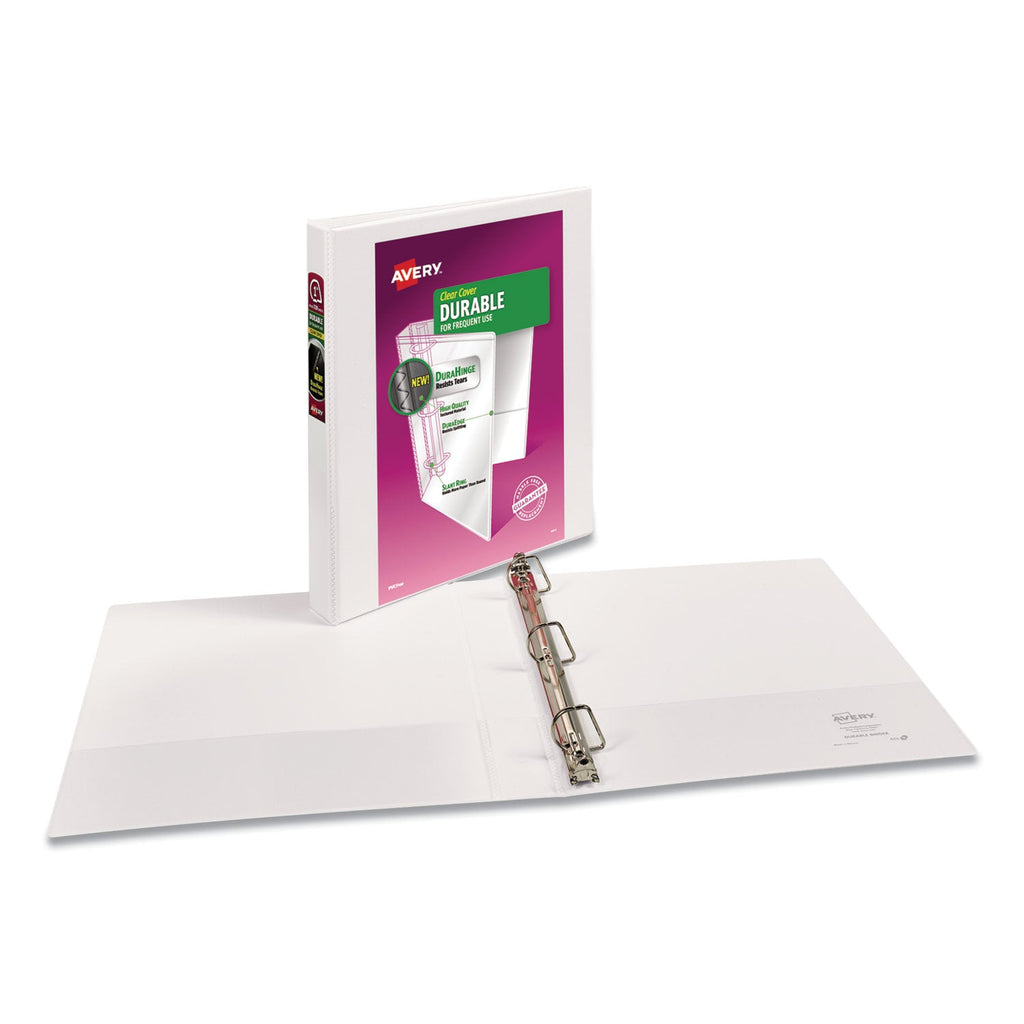 Avery Durable View Binder with DuraHinge and Slant Rings, 3 Rings, 1" Capacity, 11 x 8.5, White, 4/Pack