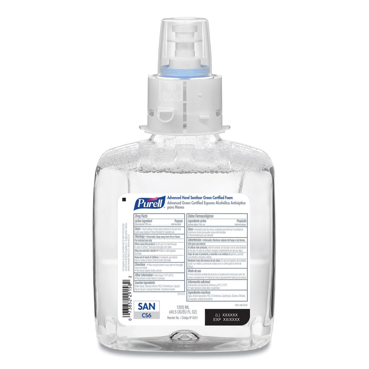 PURELL Advanced Hand Sanitizer Green Certified Foam Refill, For CS6 Dispensers, 1,200 mL, Fragrance-Free, 2/Carton