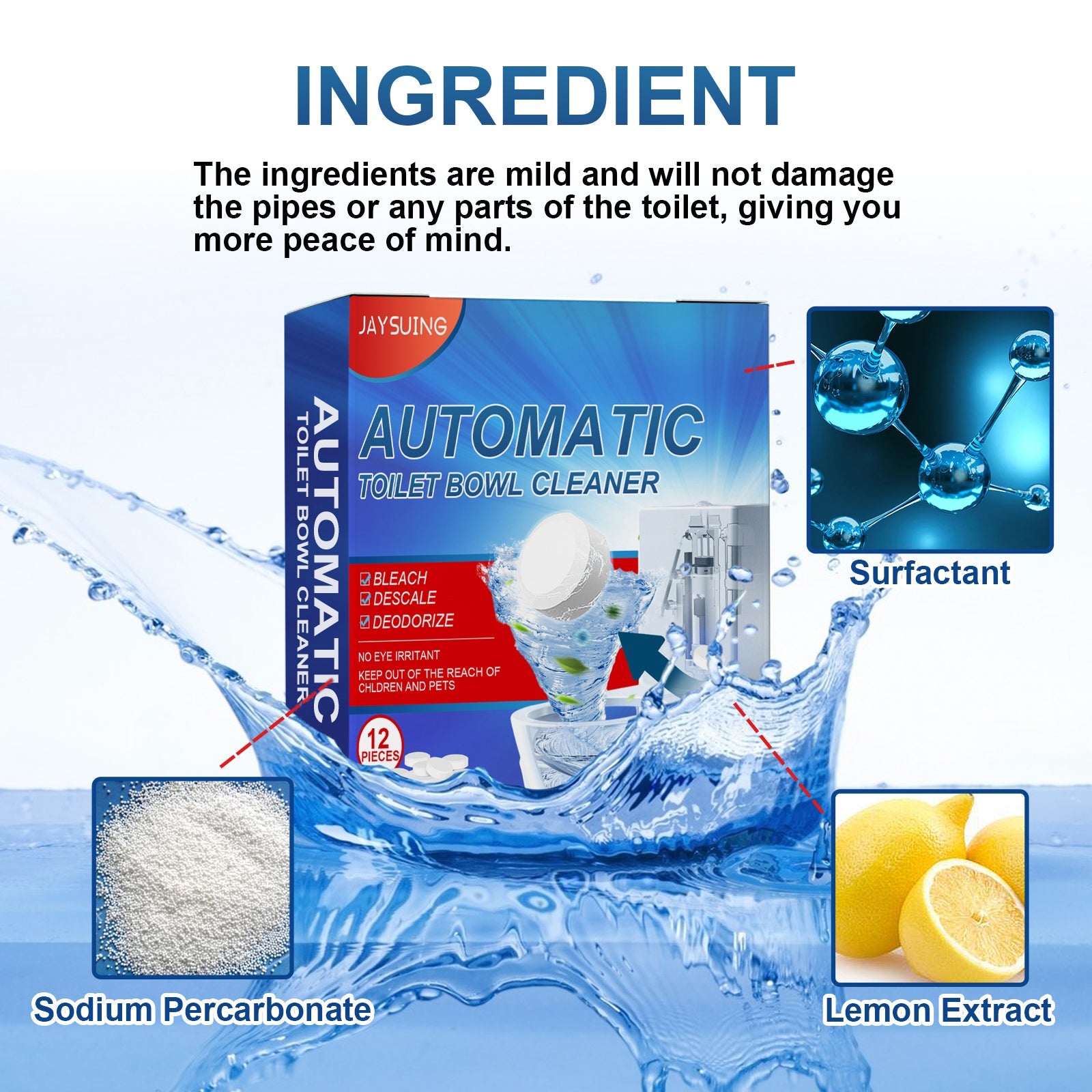 Cleaning Tablets, Household Toilet Odor-Stain Remover Descaling Decontamination Effervescent Cleaning Tablets