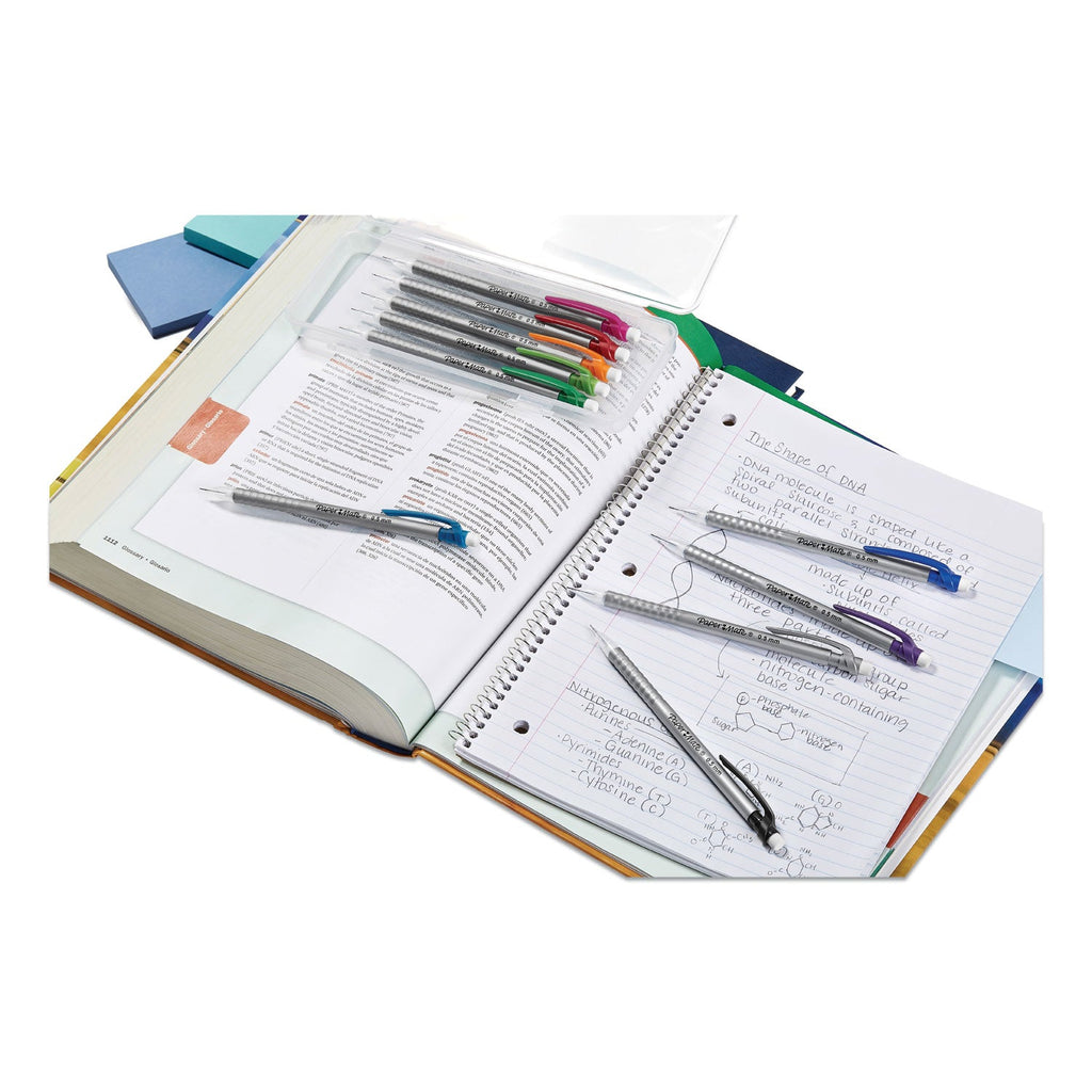Paper Mate Write Bros Mechanical Pencil, 0.5 mm, HB (#2), Black Lead, Silver Barrel with Assorted Clip Colors, 24/Pack
