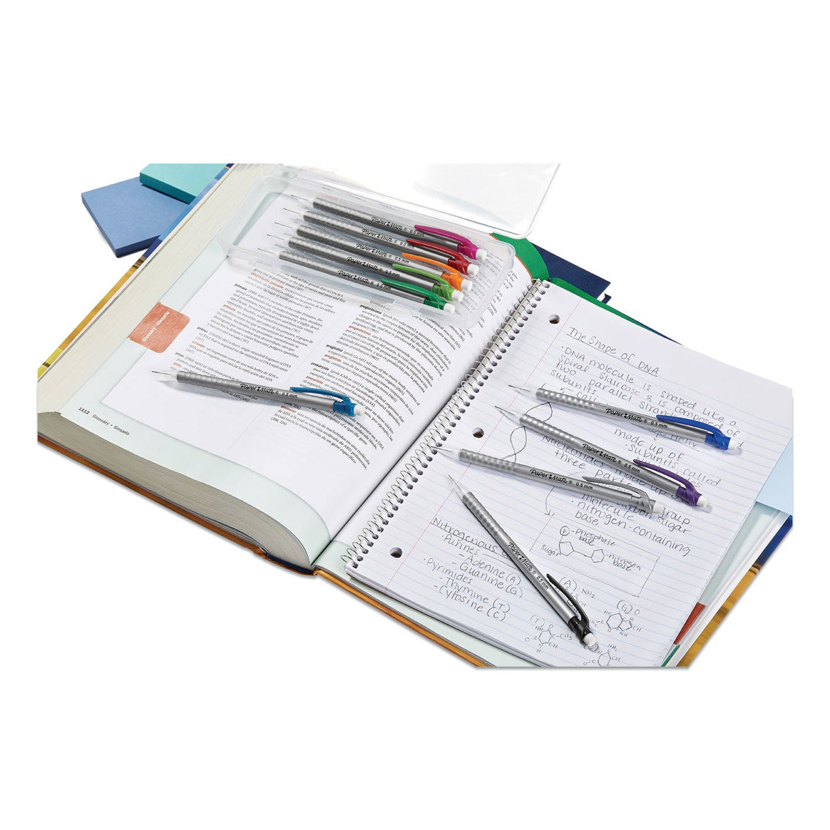 Paper Mate Write Bros Mechanical Pencil, 0.5 mm, HB (#2), Black Lead, Silver Barrel with Assorted Clip Colors, 24/Pack
