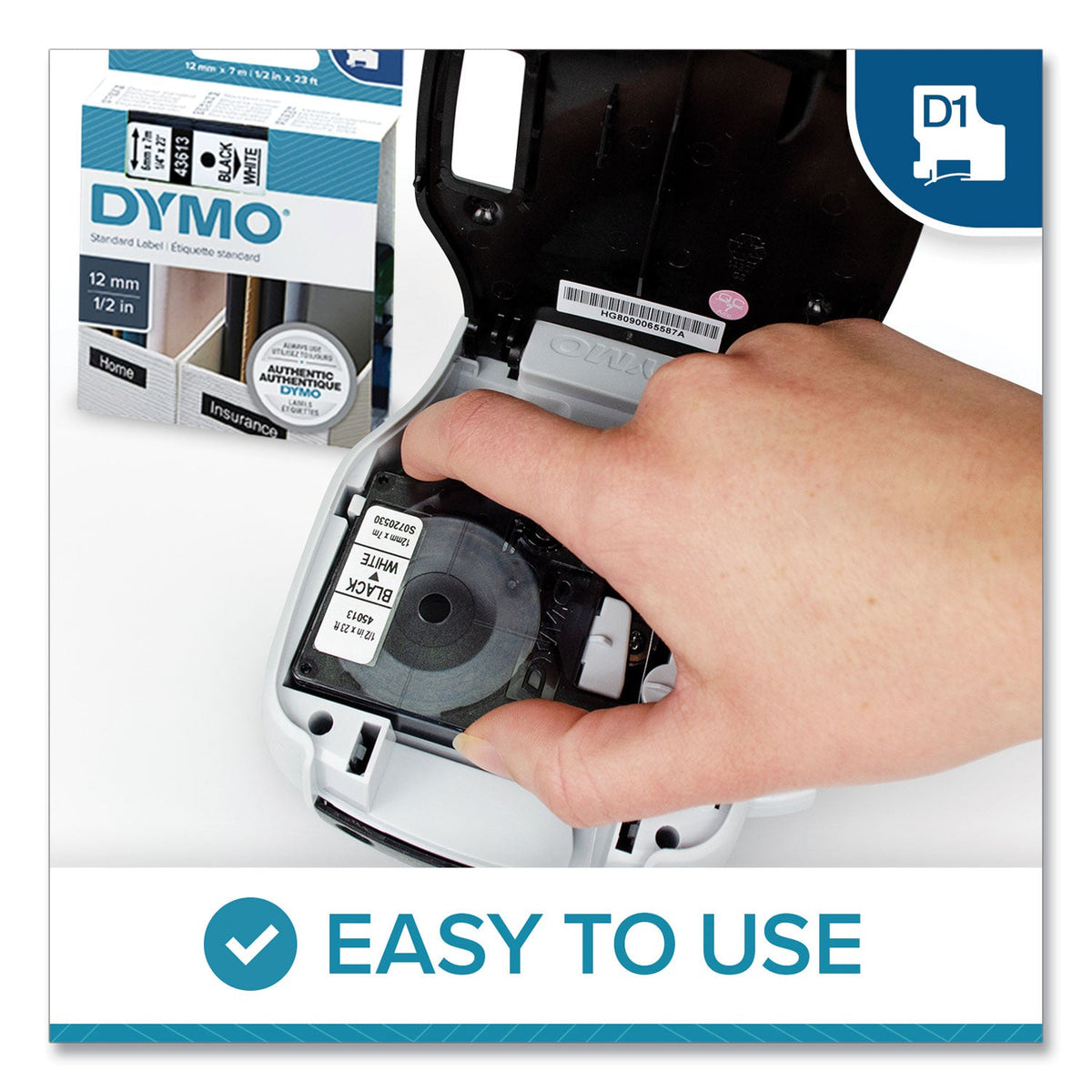 DYMO D1 High-Performance Polyester Removable Label Tape, 0.5" x 23 ft, Black on Clear