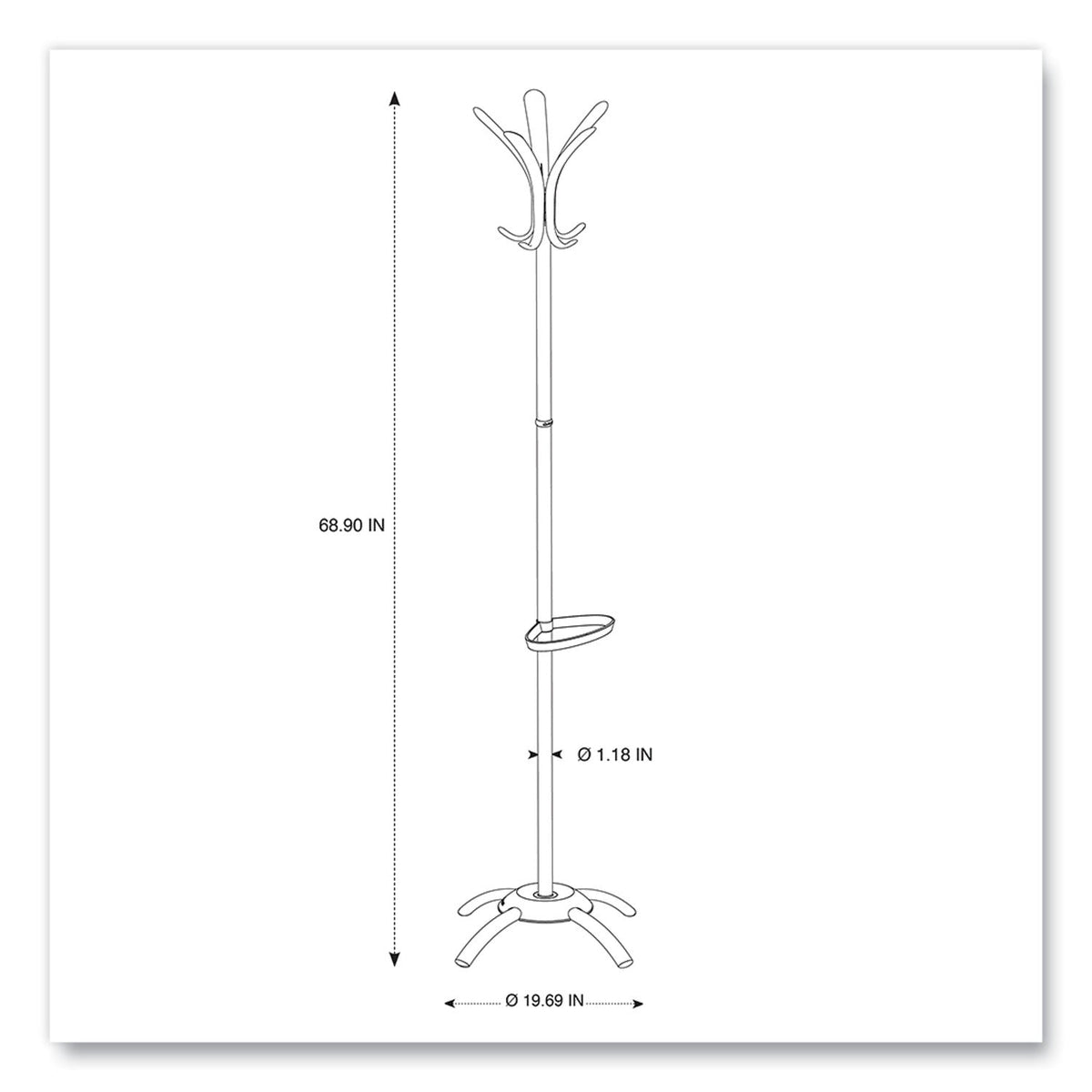 Alba CLEO Coat Stand, Stand Alone Rack, Ten Knobs, Steel/Plastic, 19.75w x 19.75d x 68.9h, Black