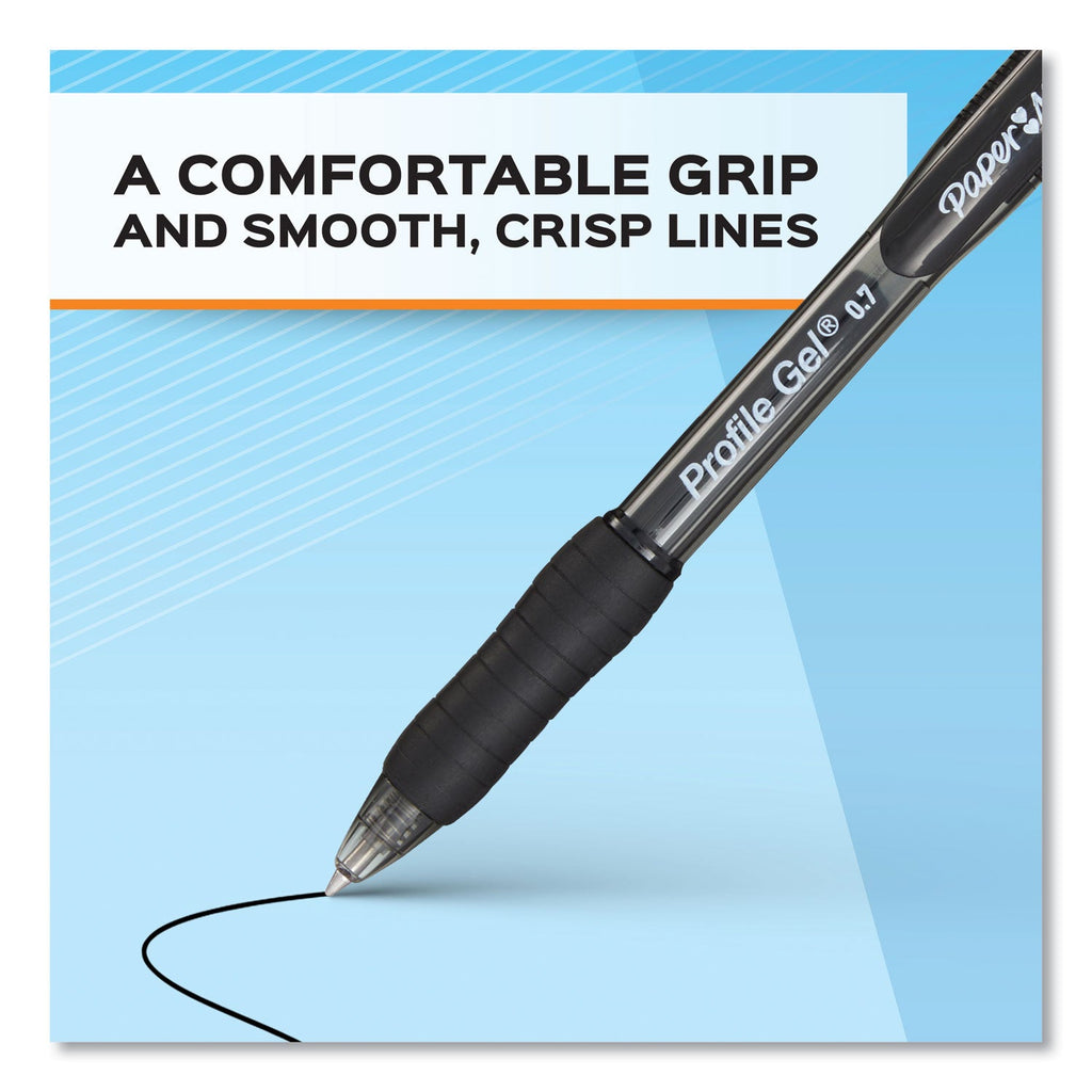 Paper Mate Profile Gel Pen, Retractable, Medium 0.7 mm, Black Ink, Translucent Black Barrel, Dozen