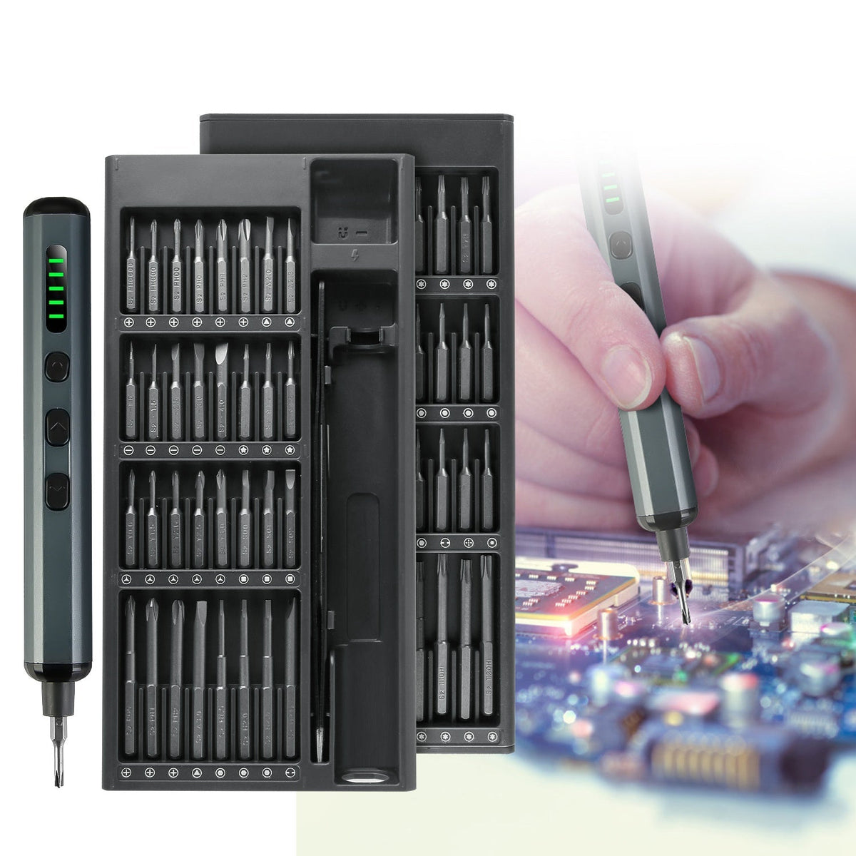 70 In 1 3.7V Mini Electric Screwdriver Kit Rechargeable Magnetic Repair Tool Kit with 5 Torque Settings 64 S2 Precision Bits 4 LED Lights for Phone Ca