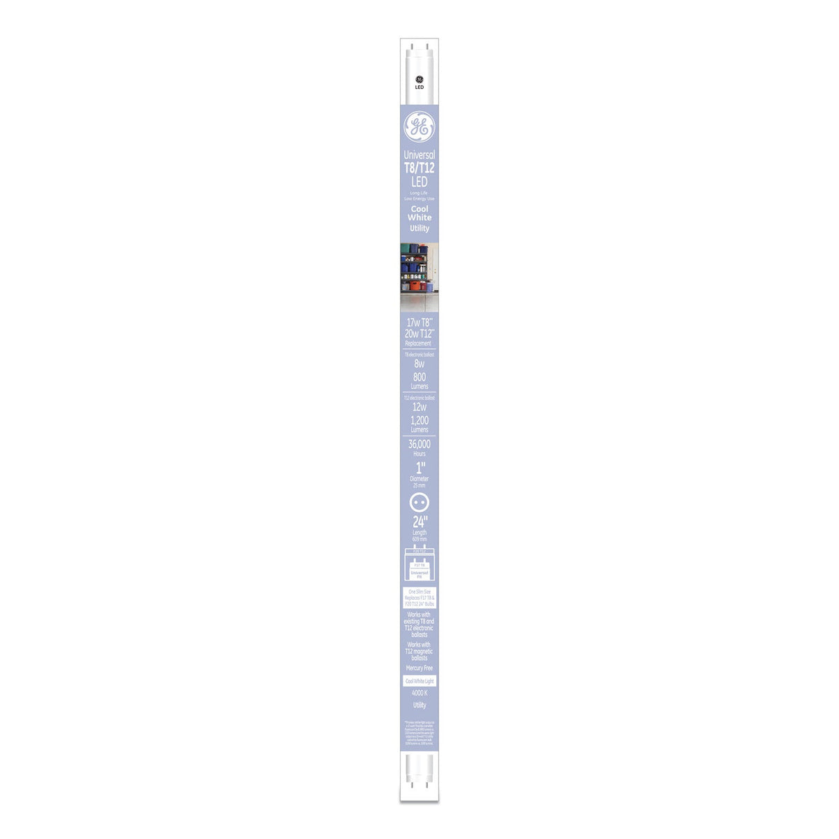 GE 24" T8/T12, 20 W, T8 Tube, Cool White, 6/Carton