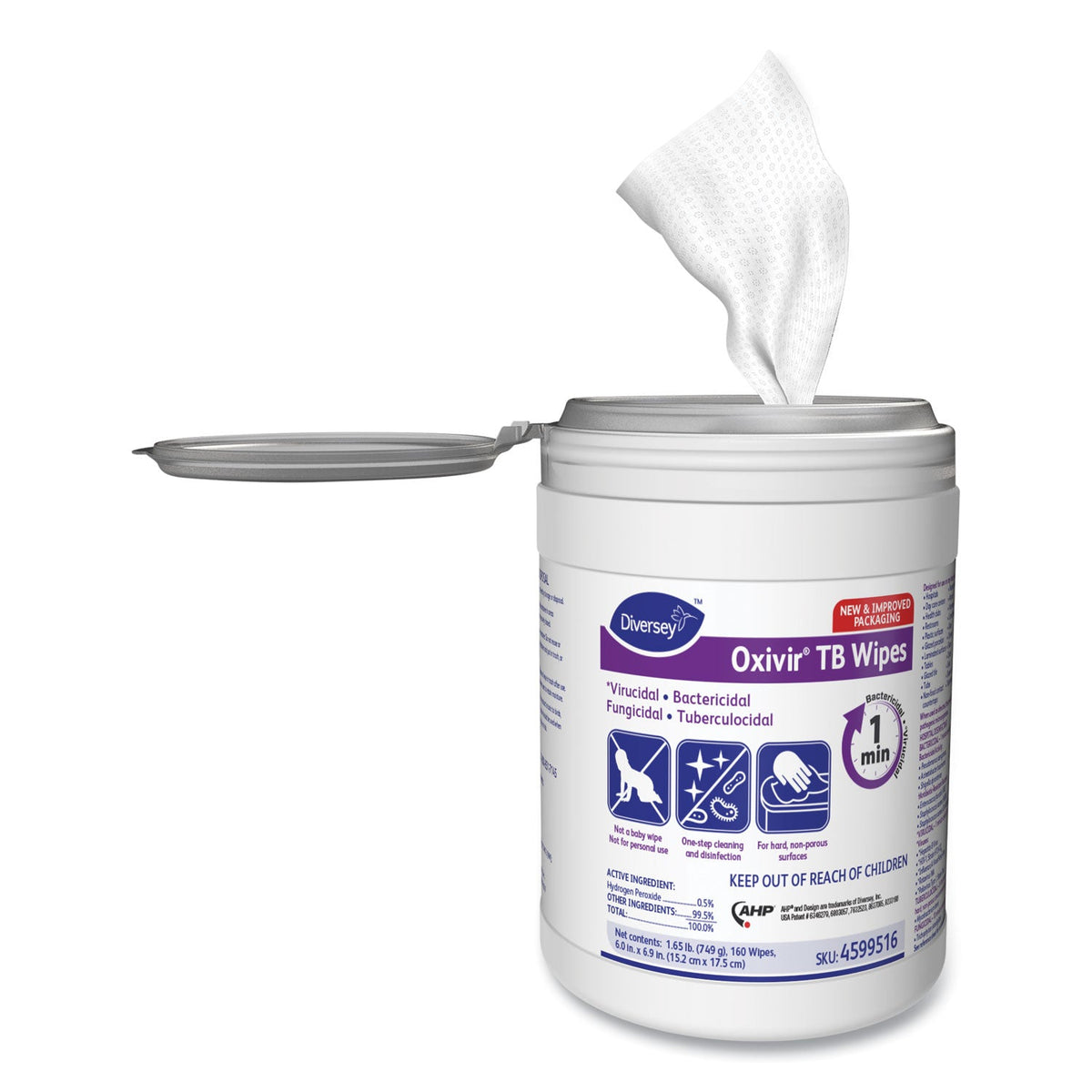 Diversey Oxivir TB Disinfectant Wipes, 7 x 6, White, 160/Canister, 12 Canisters/Carton