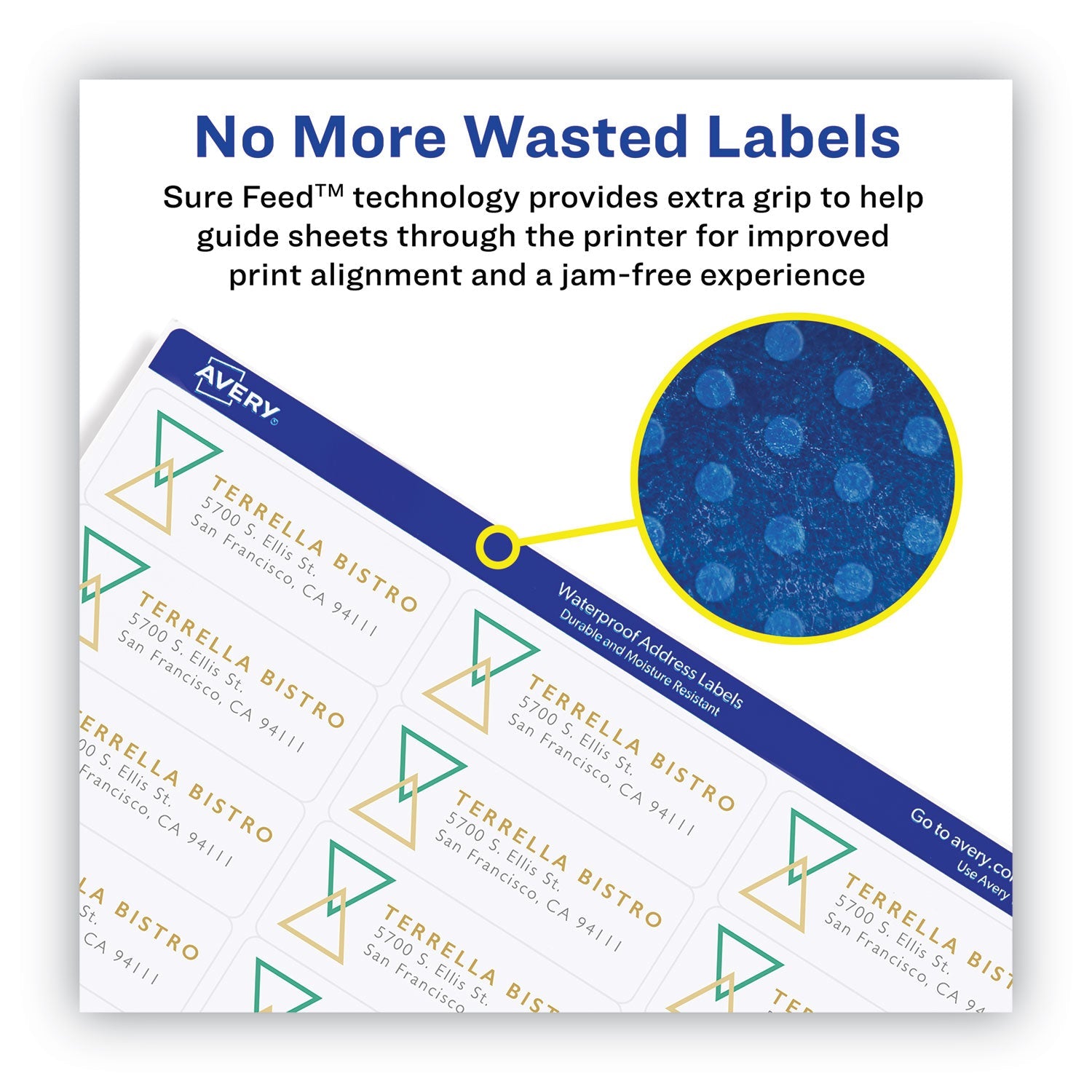 Avery Waterproof Shipping Labels with TrueBlock and Sure Feed, Laser Printers, 2 x 4, White, 10/Sheet, 500 Sheets/Box