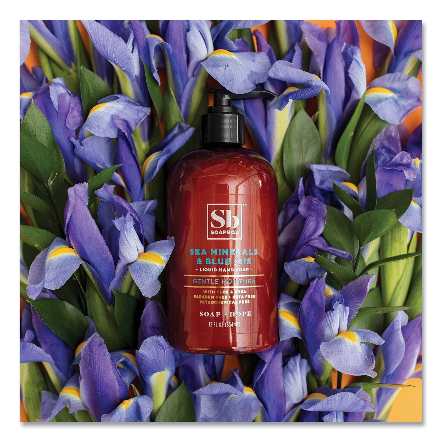 Soapbox Hand Soap, Sea Minerals and Blue Iris, 12 oz Pump Bottle