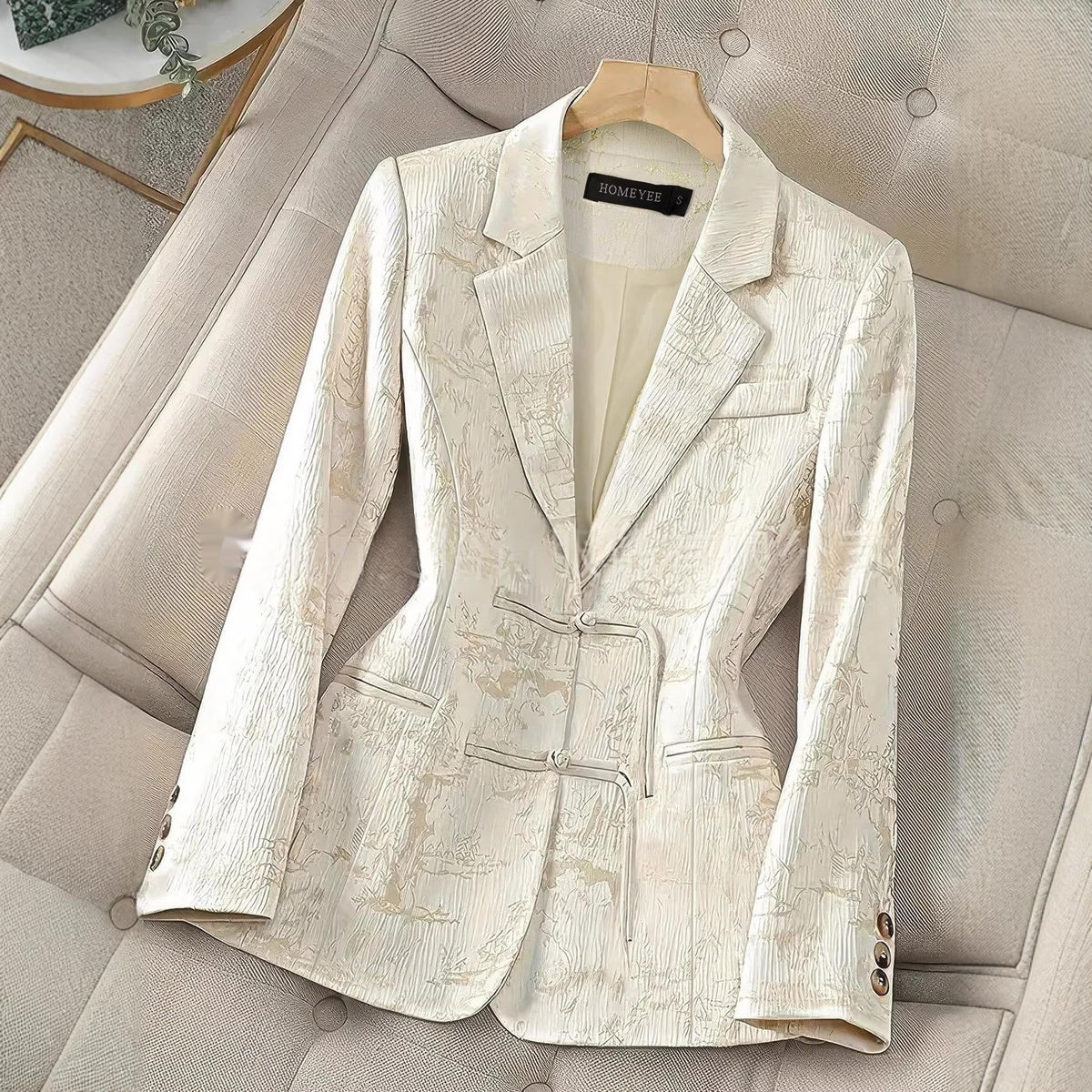 Chinese-style Solid-color Elegant Jacquard Two-button Blazer