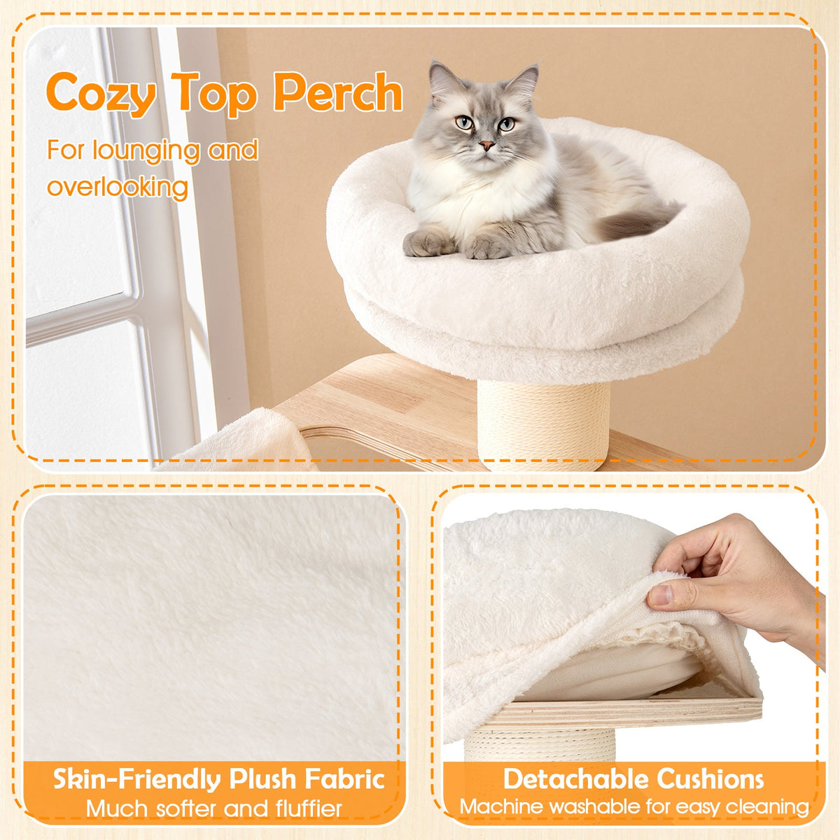 69 Inches Tall Cat Tree with Cozy Top Perch and Washable Plush Cushions