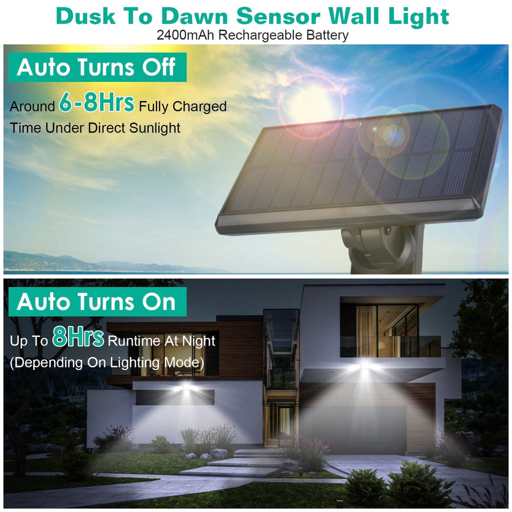 2 Pack Solar Powered Wall Lights IP44 Waterproof Motion Sensor Lamps with Separate Solar Panel 4 Adjustable Heads 333Pcs Beads 120¡ Sensing Angle Remo