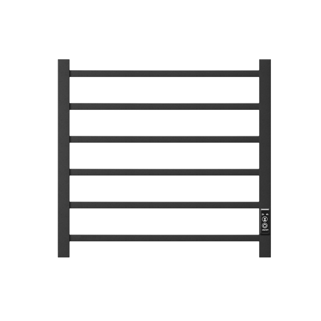 Towel Warmer 6 Bar Electric Heated Towel Rack Wall Mount Plug-in/Bath Towel Heater Matt-Black - Timer