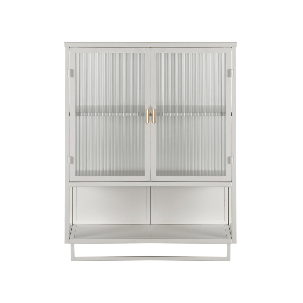 23.62"Glass Doors Modern Two-door Wall Cabinet with Featuring Two-tier Enclosed Storage an Open Shelf and Towel Rack