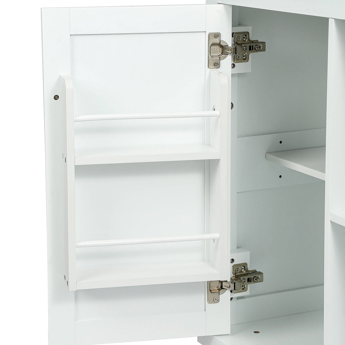 Kitchen trolley with rubber wood leaf countertop, 5-wheel kitchen island, storage cabinet and 3 dining drawers, white