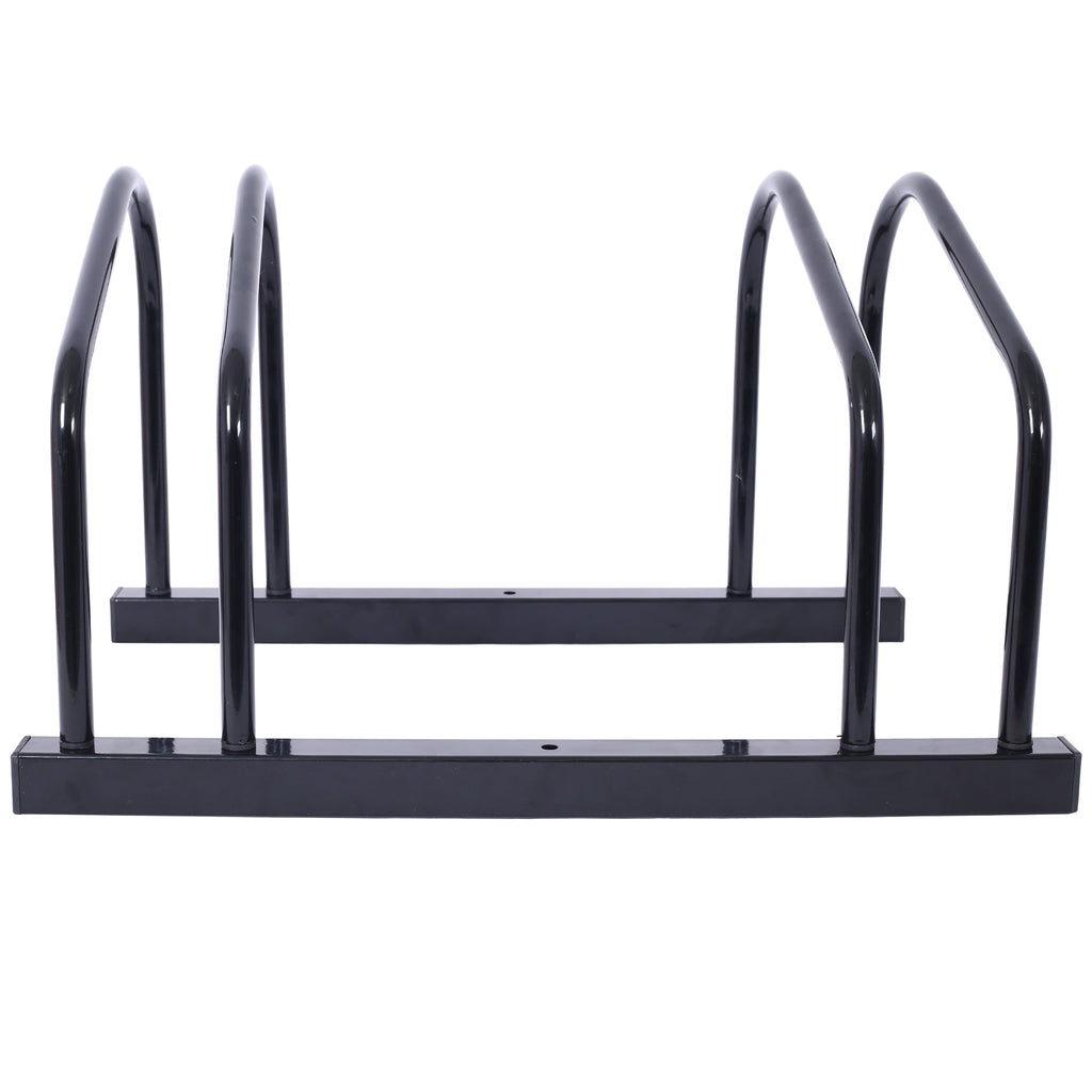 2 bicycle parking racks 22-28 inch wheel supports, maximum tire width 2.15 inches, black painted