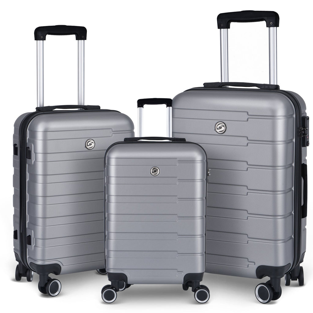 Luggage Suitcase 3 Piece Sets Hardside Carry-on luggage with Spinner Wheels 20"/24"/28" Silver+Grey + ABS