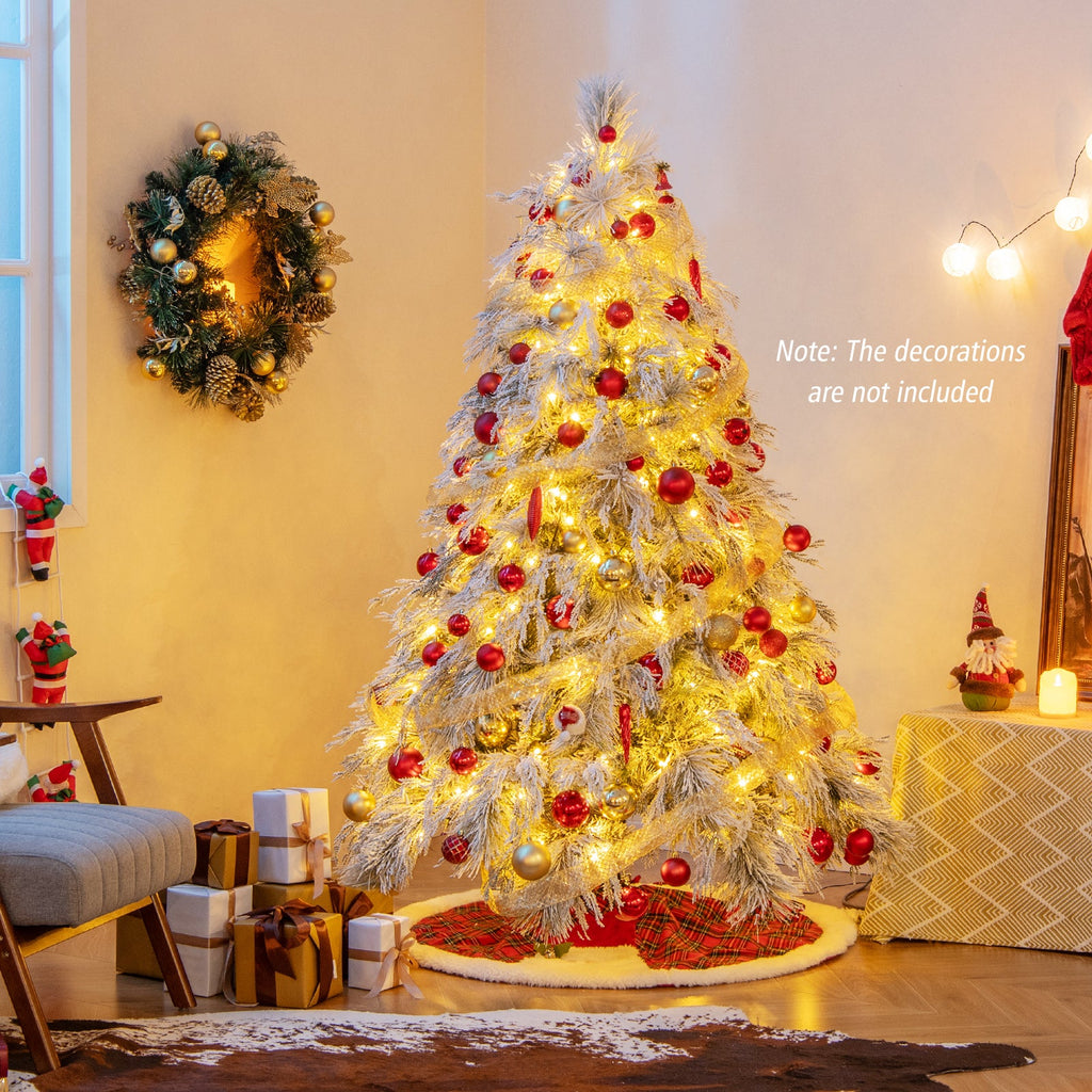 4.5/6/7 Feet Pre-Lit Snow Flocked Christmas Tree with Warm White LED Lights