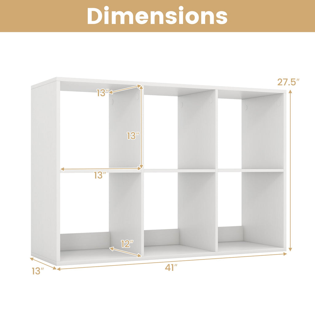 6 Cube Bookshelf with Back Guardrail for Living Room Bedroom