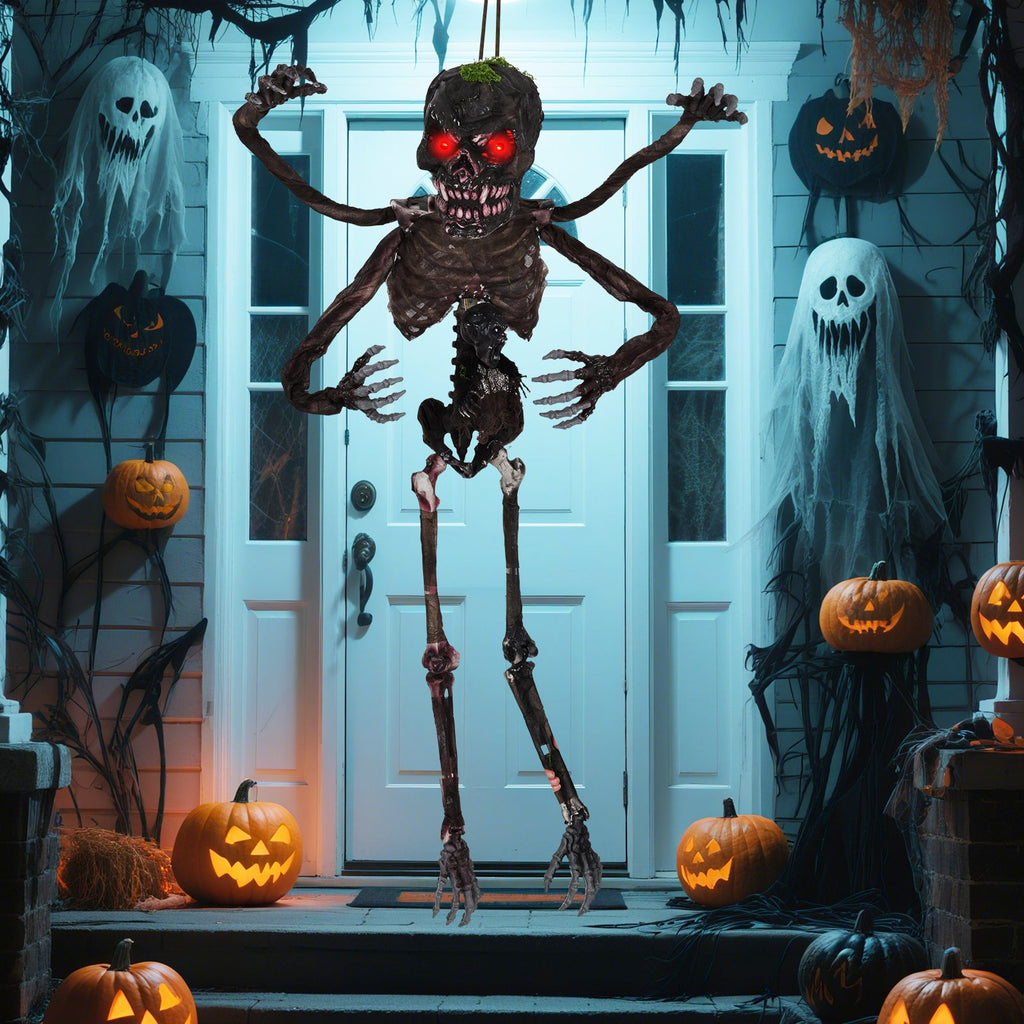 6 Feet Animated Halloween Decoration with 4 Arms Red LED-lit Eyes & Spooky Sounds