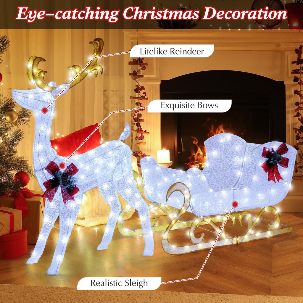 6 Feet Christmas Lighted Reindeer and Santa's Sleigh Decoration with 4 Stakes
