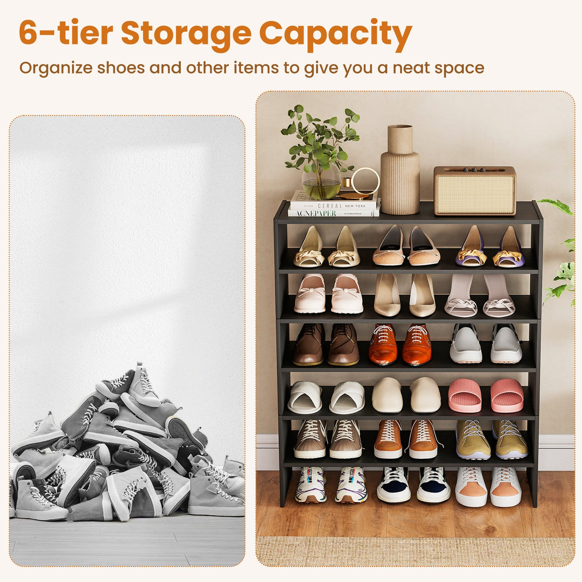 6-tier Shoe Rack with Anti-tipping Device for Entryway