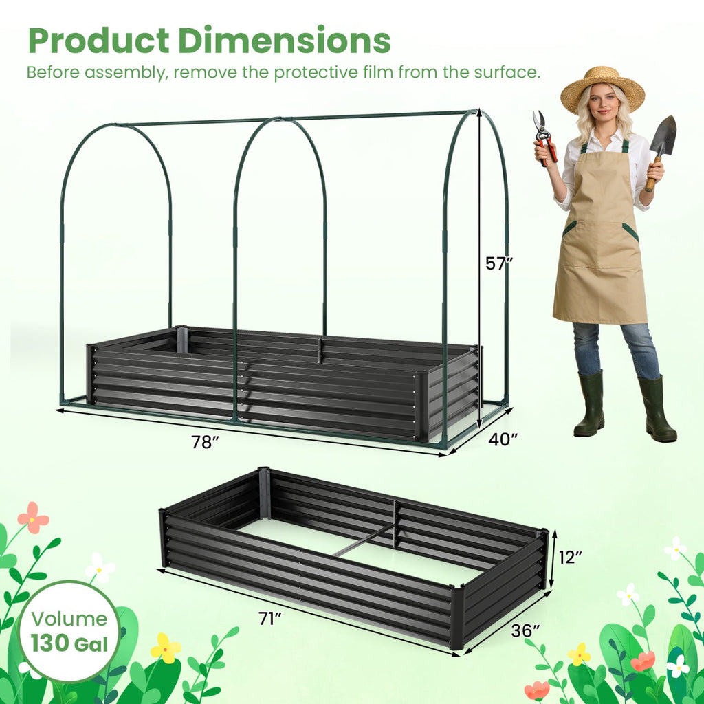 6 x 3 x 1 FT Galvanized Raised Garden Bed with Greenhouse Cover