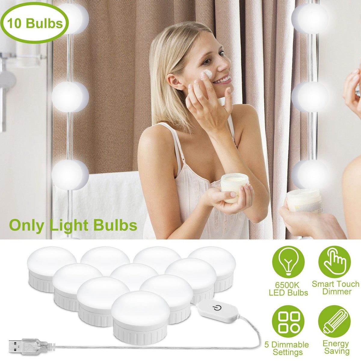 LED Vanity Mirror Lights Kit 6500k Dimmable Makeup Mirror Lights for Vanity Table Bathroom Dressing Room