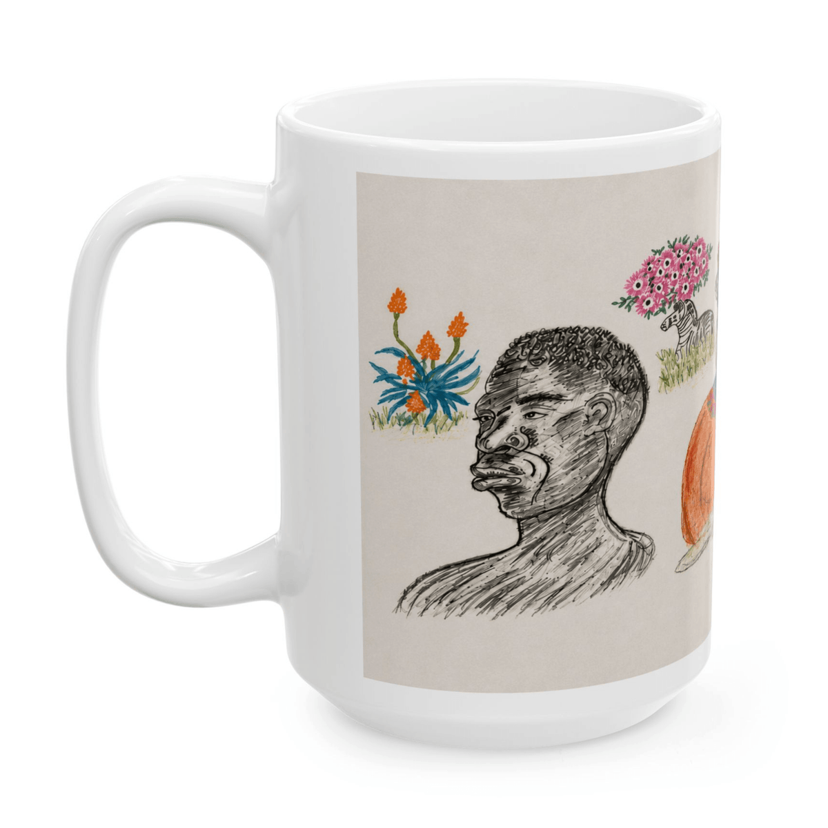 PimsArt South African Tribal Village Portrait Mug From Original Drawing