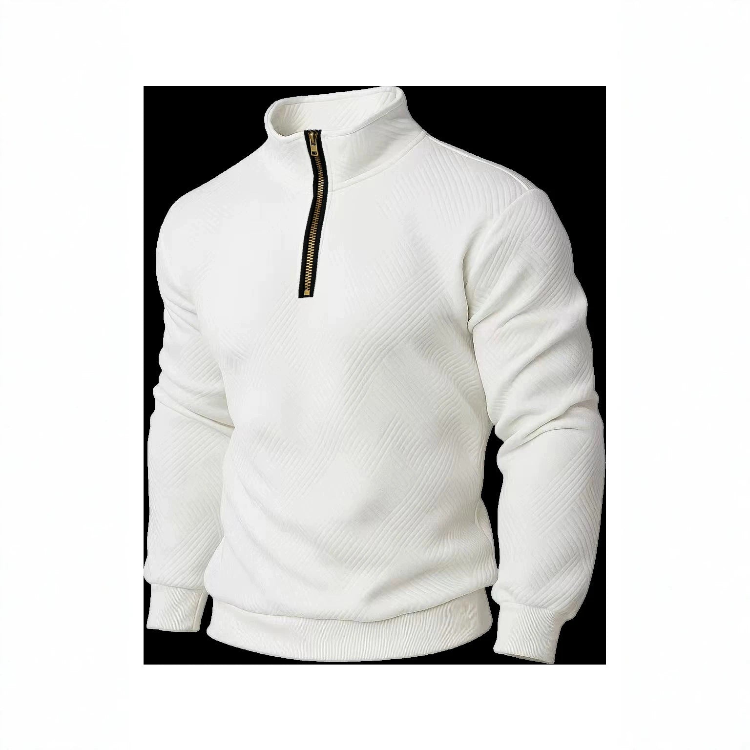 Men's Half-Zip Stand-Up Collar Knit Pullover With Jacquard Texture, 2026 Autumn-Winter Leisure Long-Sleeve Hooded Jacket