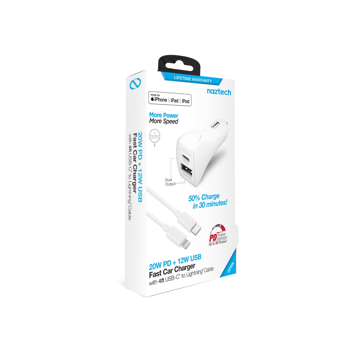 Naztech 20W USB-C PD+12W USB Car Charger