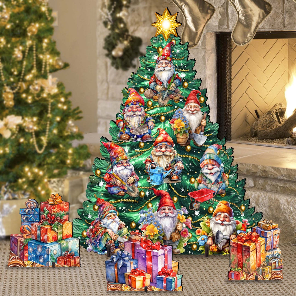Gnomes-Themed Christmas Tree Set Outdoor Indoor Decor Wooden Christmas Decoration by G. Debrekht Christmas Decor - 8191512F-G