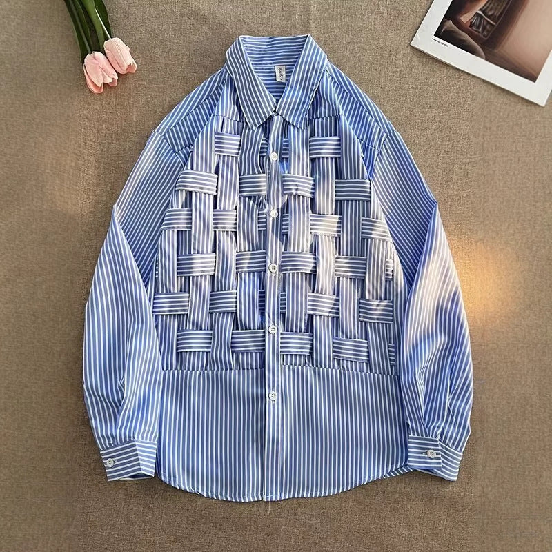 Long-sleeved Niche-style Knitted Striped Blouse Cardigan