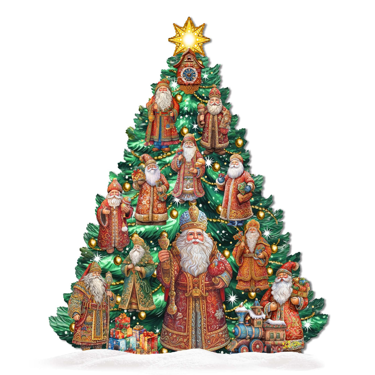 Santa-Themed Christmas Tree Outdoor Indoor Decor Wooden Christmas Decoration by G. Debrekht Christmas Decor - 8191517F