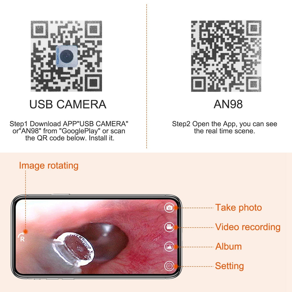 Ear Endoscope Wax Remover Tool HD Remover Ear Pick Camera Otoscope Cleaner Spoon with 6Pcs LED Lights
