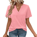 Summer Casual Deep V-Neck Solid Color T-Shirt  Slim Fit Short Sleeve Top, Comfortable & Versatile