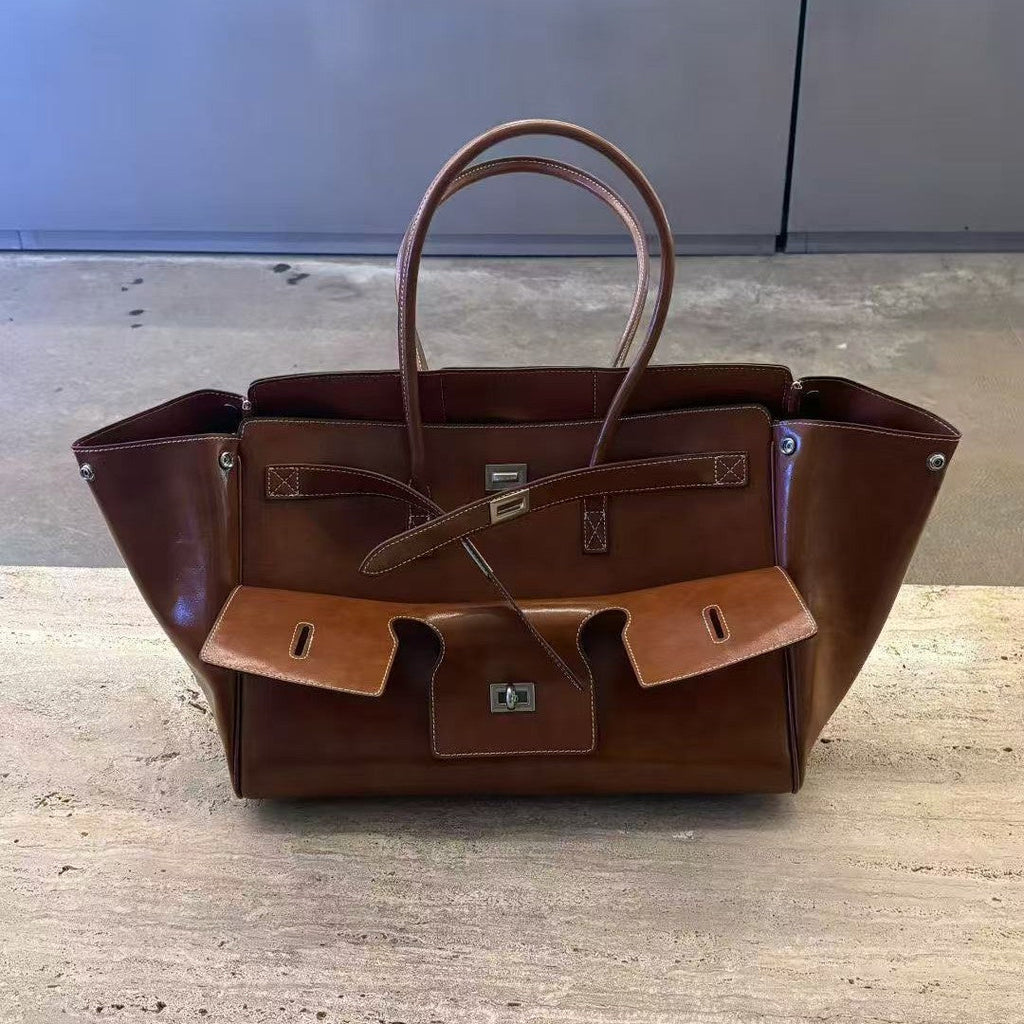 Large-Capacity Neutral-Style Tote Wing Genuine Leather Motorcycle Shoulder Bag